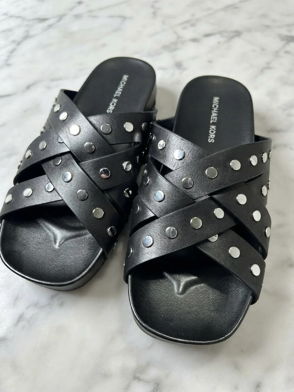 Michael Kors Irene Studded Leather Flat Sandal